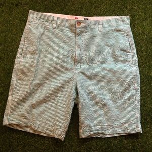 Vintage Mens 34 Waist Chaps Green White Seersucker Bermuda Shorts